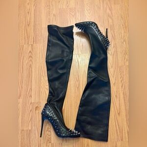 Black Studded Over-the-Knee Leather Boots